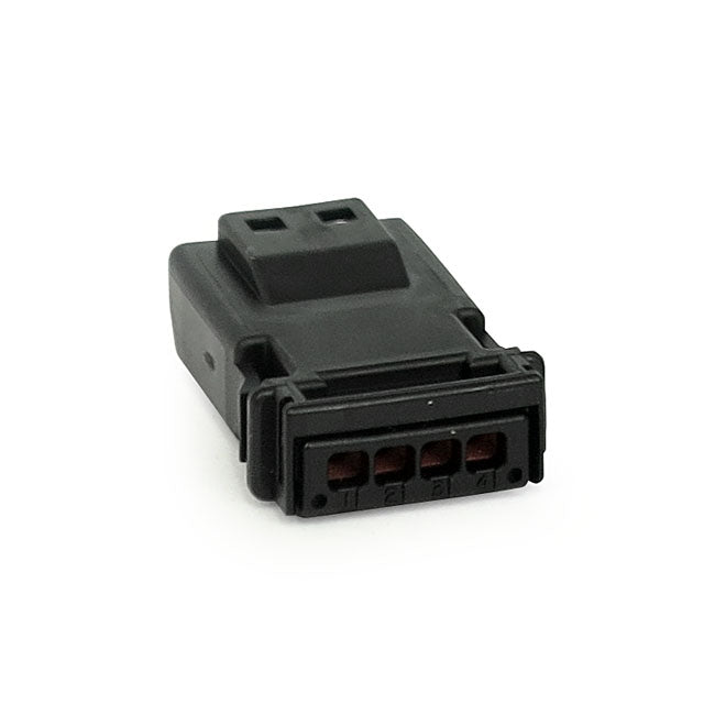 Namz, Deutsch Mx-1900 Connector. Black, Receptable, 4-Pins for 11-20 Softail; 12-17 Dyna; 14-20 Touring; 14-20 XL; 17-20 Xg750A