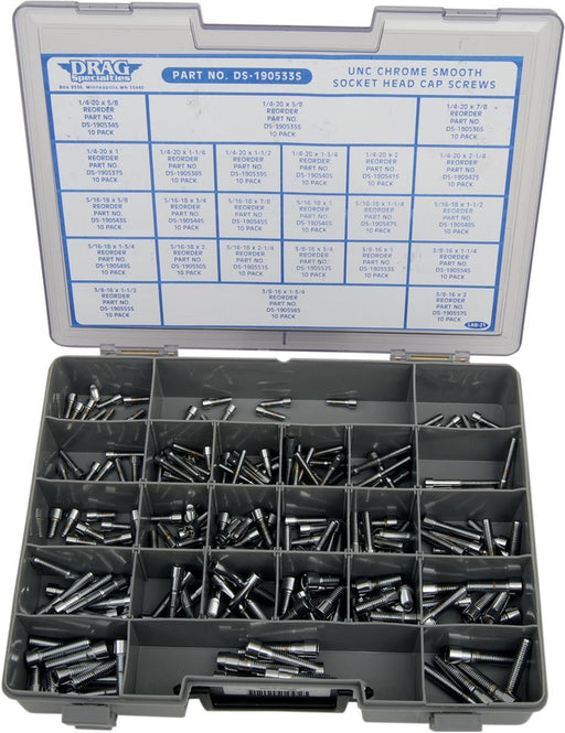 Drag Specialties Socket-Head Bolt Assortment UNC Smooth Chrome - Part #DS190533S - Hogparts UK