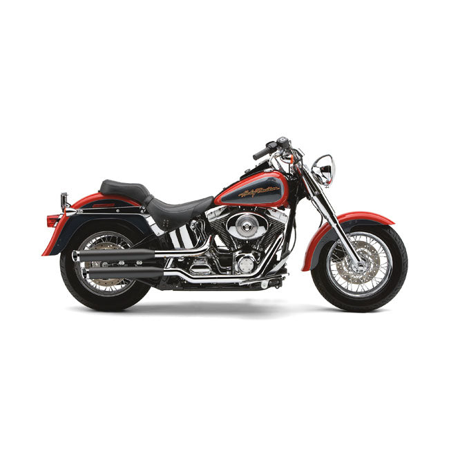 Cobra, 3" Slip-On Mufflers. Black for 07-16 Softail FLSTF Fatboy; 2007 FXSTD Deuce; 11-13 FXs Blackline