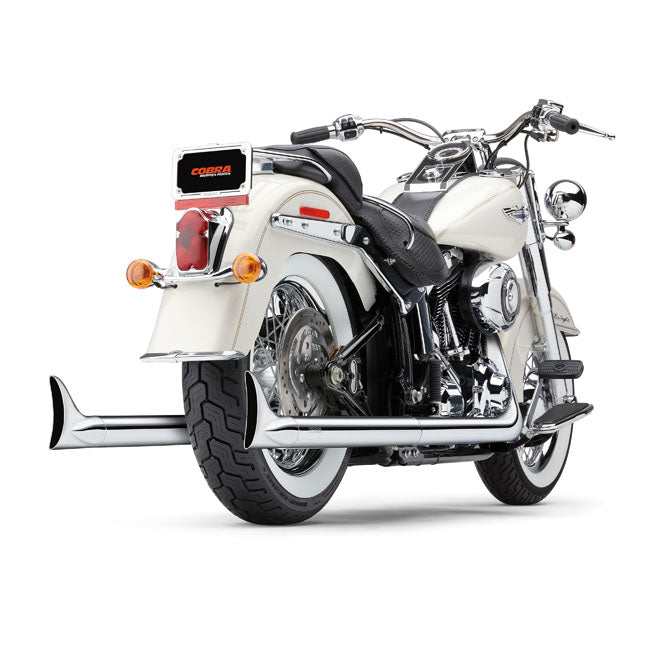 Cobra, Bad Hombre Duals Exhaust. W/Fishtail Tips for 12-17 Softail (Excl. 13-17 FXSB Breakout)