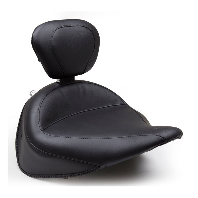 Mustang, Wide Touring Solo Seat. With Rider Backrest for 05-17 FLSTN Softail De Luxe W/Std Rack