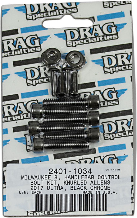 Drag Specialties Bolt Kit M8 Handlebar Control Knurled Allen Head Black - Part #24011034 - Hogparts UK
