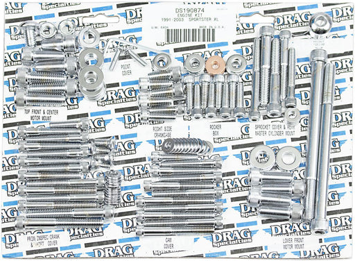 Drag Specialties Chrome Socket-Head Motor Bolt Kit Knurled - Part #DS190874 - Hogparts UK