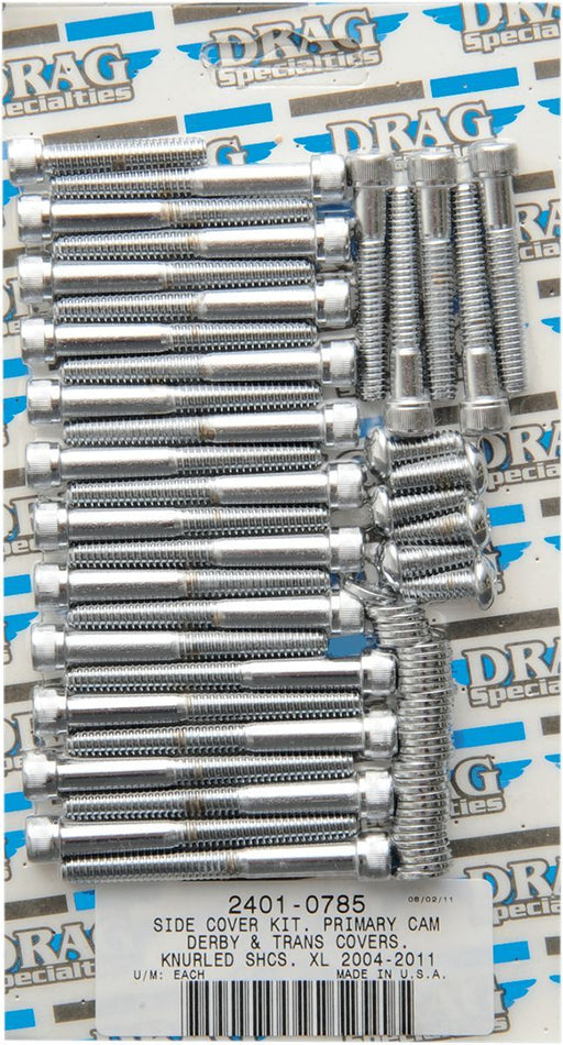 Drag Specialties Chrome Socket-Head Side Cover Bolt Kit Knurled - Part #24010785 - Hogparts UK