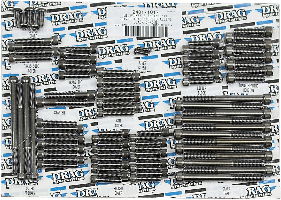 Drag Specialties Bolt Kit M8 Engine Knurled Allen Head Black - Part #24011017 - Hogparts UK