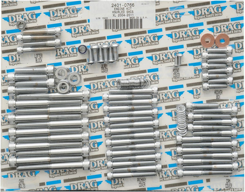 Drag Specialties Chrome Socket-Head Motor Bolt Kit Knurled - Part #24010766 - Hogparts UK