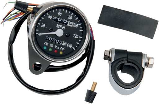 Drag Specialties 2.4" Mechanical Speedometer 2240:60 With Led Indicators Chrome Black Face - Part #22100210 - Hogparts UK