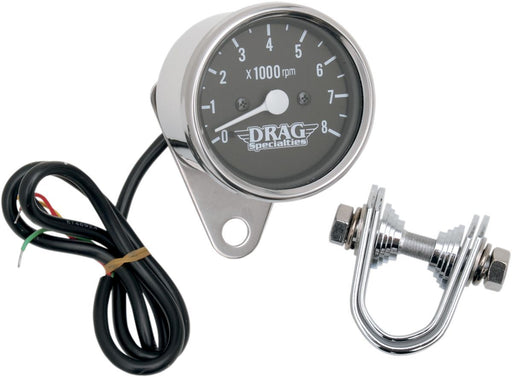 Drag Specialties 2.4" Tachometer 8000Rpm Led Chrome Black Face White Needle - Part #22110104 - Hogparts UK