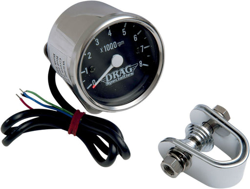 Drag Specialties 2.4" Tachometer 8000Rpm Bulb Chrome Black Face - Part #22110057 - Hogparts UK