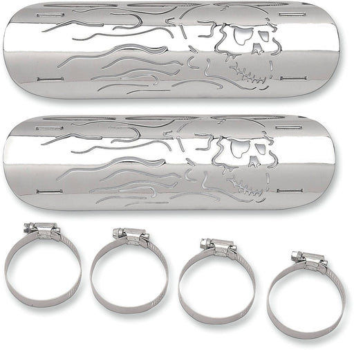 Drag Specialties Heat Shield Flaming Skull Chrome - Part #18610102 - Hogparts UK