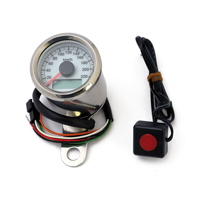 MCS Stoker, Electronic Speedometer. 48 mm. White Face – Compatible with Stock 1996–2003 H-D…