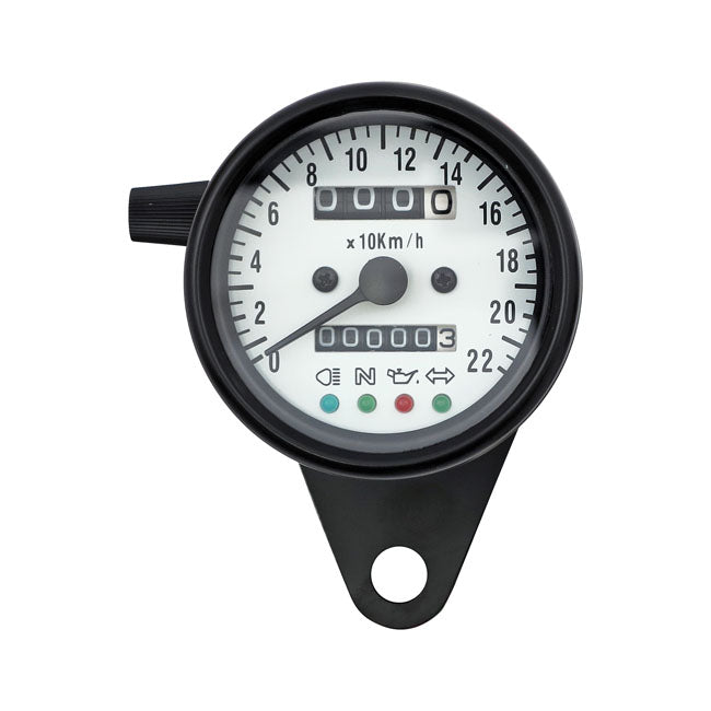 Motorcycle Storehouse LED Mini Speedo 2:1 Kmh. Black With White Face Plate for Most Models With Front Wheel Drive; Some Early Models With Transmission Drive