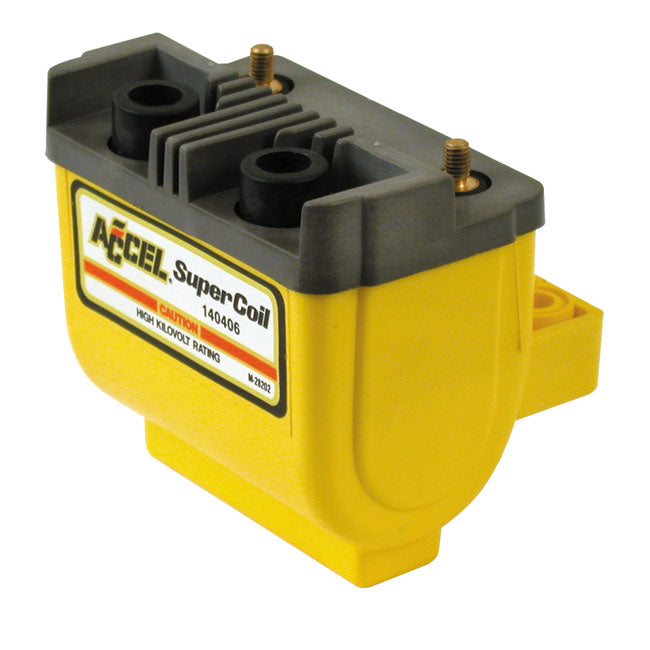 Accel, Hei Super Coil Yellow, 12V / 4.7 Ohm for 65-99 Big Twin With Points Ignition (Excl. Twin Cam & Other Single Fire Models) In Custom Applications (Dual Fire, Carburetted Models)