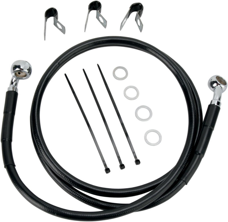 Drag Specialties Front Brake Line Black Vinyl Coated Stainless Steel Extended 8" - Part #17412542 - Hogparts UK