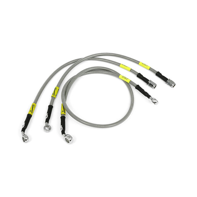 Goodridge Brake Line Front, Stainless Clear Coated for 12-16 FLSTF/Flstfb/Fls With Abs; 11-16 FLSTN Softail Deluxe With Abs