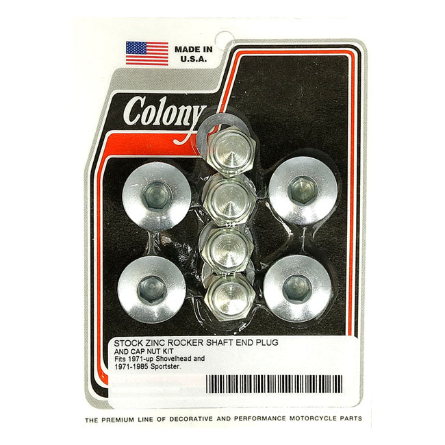 Colony, Rocker Shaft Plug & Nut Kit. Buttonhead. Zinc for L71-84 Shovelhead; L71-85 XL