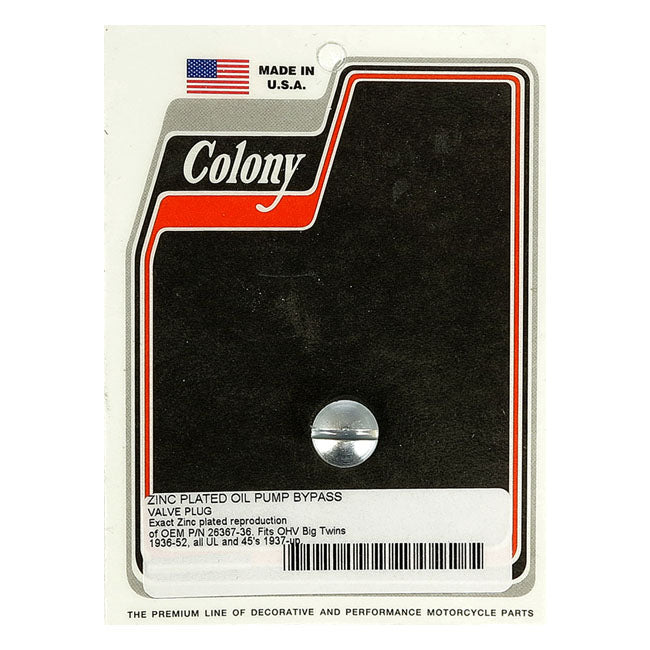 Colony Bypass Plug, Oil Pump for 37-52 Big Twin Ohv & Sv; 37-52 45" Sv