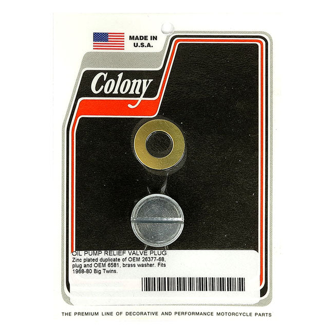Colony Plug, Oil Pump Relief Valve for 68-80 Big Twin