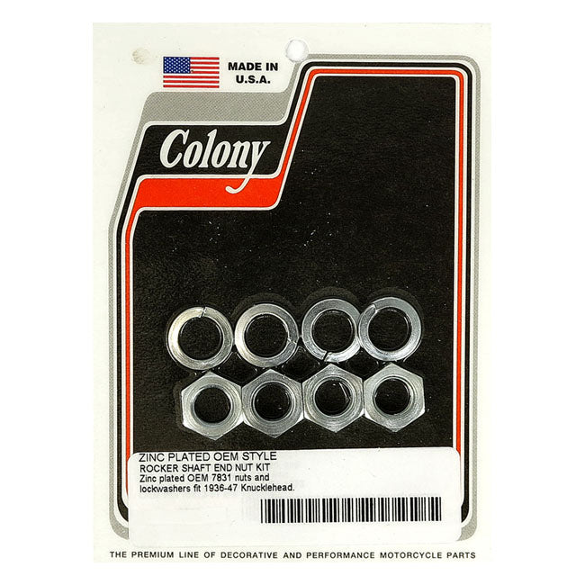 Colony, Rocker Shaft End Nut Kit. Zinc for 36-47 Knucklehead