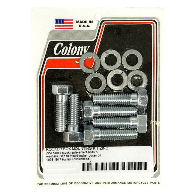 Colony, Knuckle Rocker Box Bolt Kit. Zinc for 36-47 Knucklehead