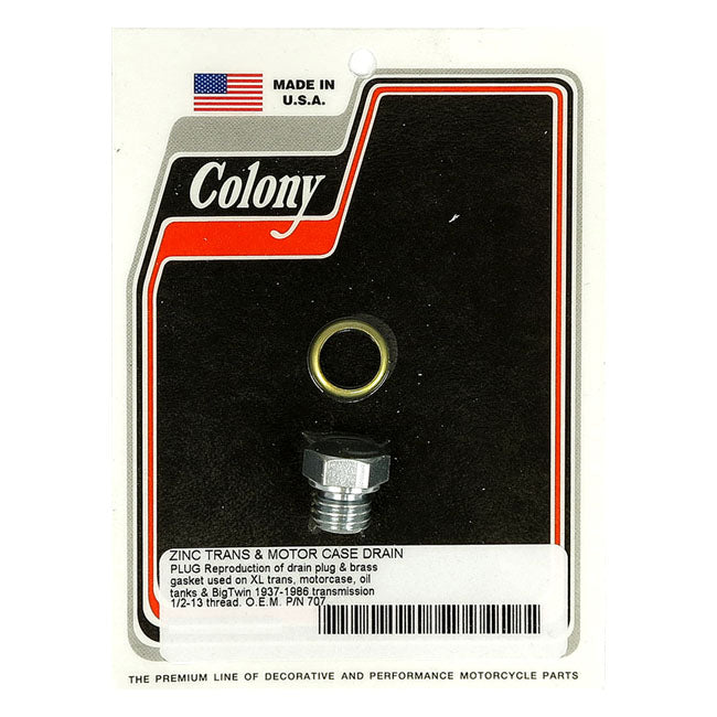 Colony Timing & Drain Plug for 37-86 4-Sp FL, FX Transm.; 52-76 K, XL Crankcase & Oil Tank