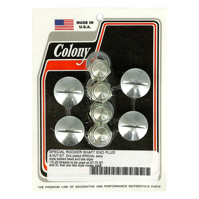 Colony, Rocker Shaft Plug & Nut Kit. Slotted. Zinc for L71-84 Shovelhead; L71-85 XL