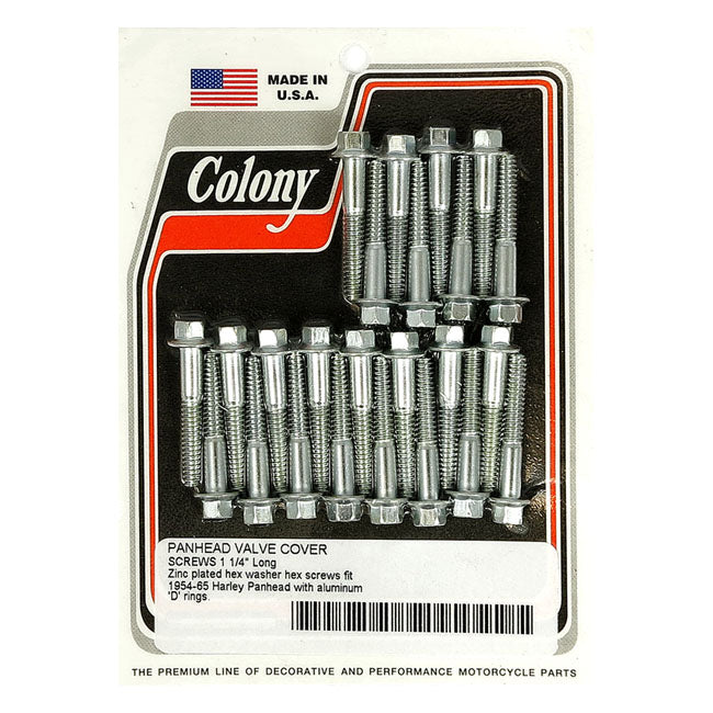 Colony, Panhead Rocker Cover Screw Kit. Zinc Hex. Long for 48-65 Panhead