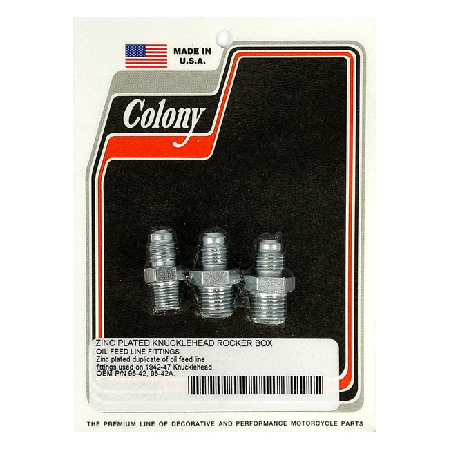 Colony, Knuckle Rocker Box Oil Feed Fitting. Zinc for 42-47 Knucklehead