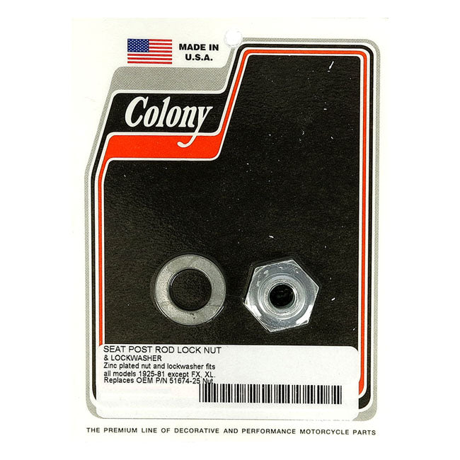 Colony, Seat Post Rod Lock Nut Kit. Zinc for 25-E81 H-D Models With Oem Style T-Bar Mounted Solo Seat