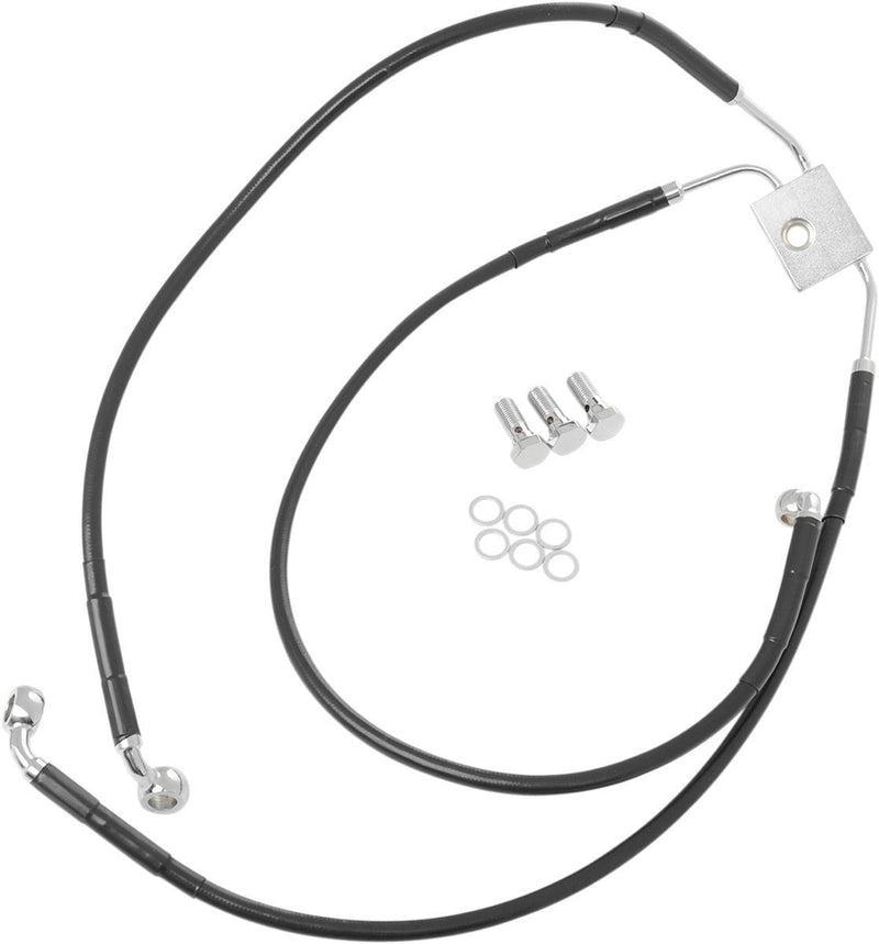 Drag Specialties Brake Line Stainless Steel Black Coated Front/Upper/Lower Extended +10" - Part #17413832 - Hogparts UK