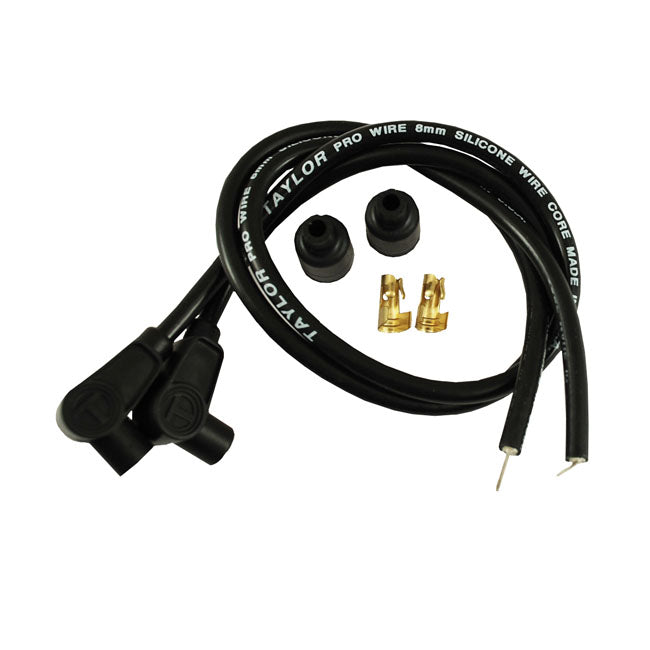 Taylor, 8mm Universal Metallic Spark Plug Wire Set. Black for Universal For Points Ignition Only And Pre-Twin Cam Style Coils