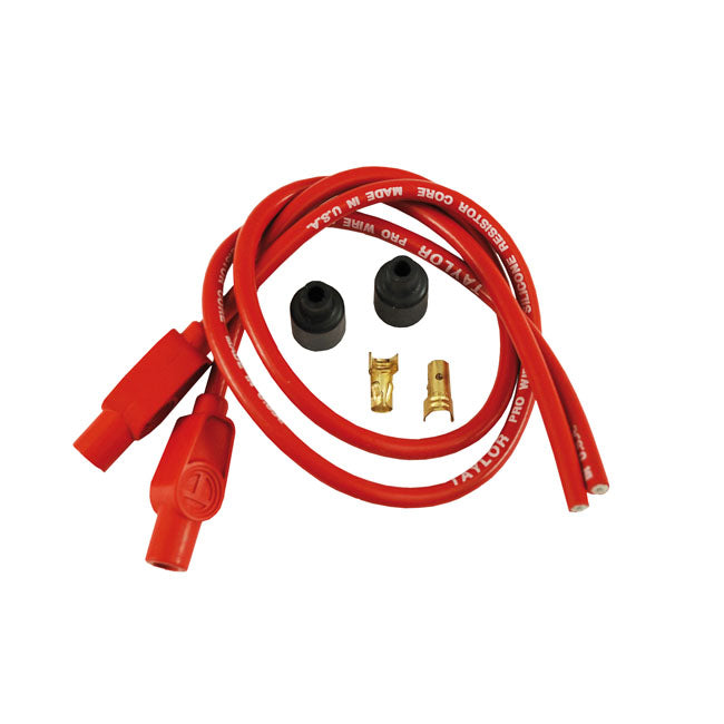 Taylor, 8mm Carbon Core Univ. Spark Plug Wire Set. Red for Electronic Ignitions With Pre-Twin Style Coils