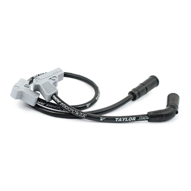 Taylor, 9mm Fire Power Spark Plug Wire Set. Black/Silver for 99-06Flt/Touring Carburetted Models; 07-20 XL (Excl. 08-12 XR1200)