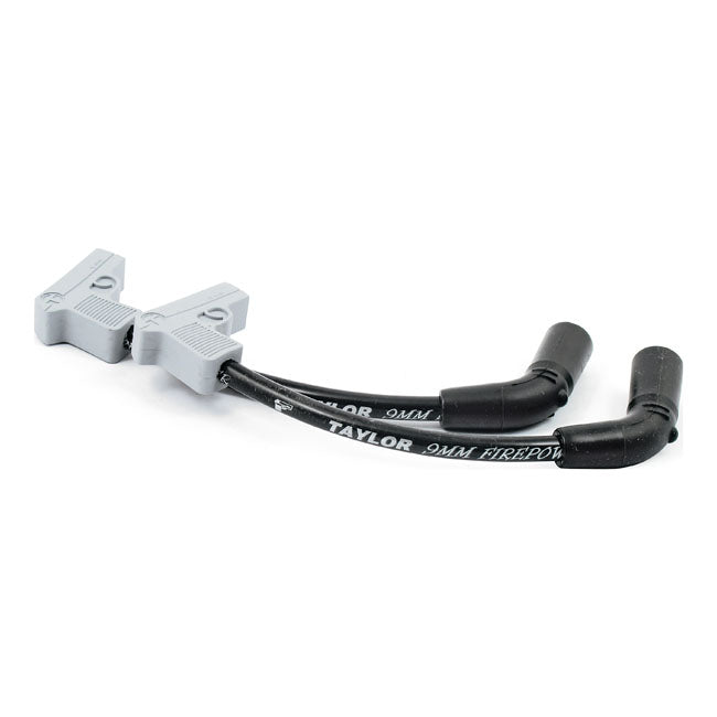 Taylor, 9mm Fire Power Spark Plug Wire Set. Black/Silver for 13-16FXsb Breakout; 08-11FXcw/C Softail Rocker & Custom Twin Cam With Centre Mounted Coil