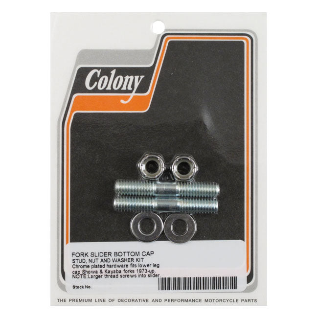 Colony Stud Set, Fork Axle Cap for 73-87 FX, FXR, XL; L77-84 Fl; 80-86 FXWG; 84-05 Softail; 93-05 FXDWG; 80-13 Flt/Touring