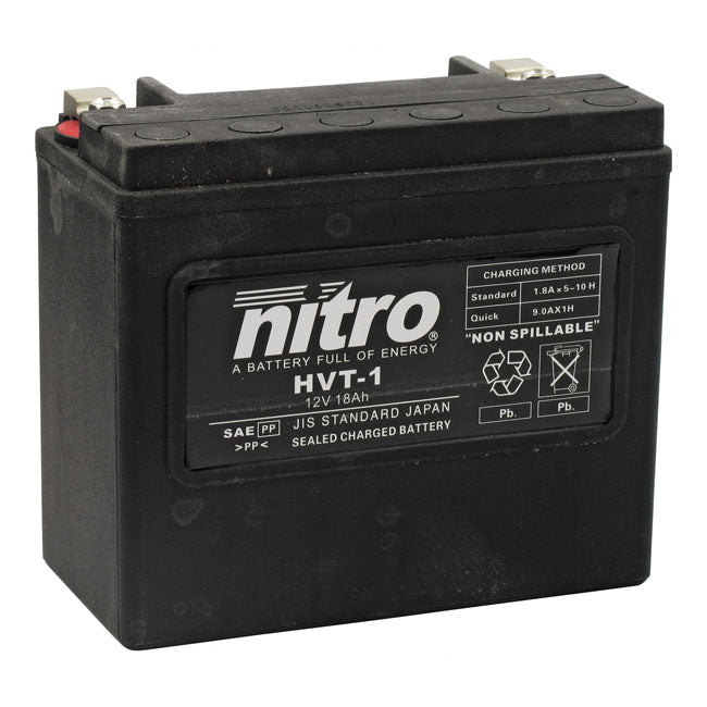 Nitro Agm Hvt Battery, 12 Volt for 97-20 Softail; 97-17Dyna; 97-03XL; 07-17V-Rod (Excl. 2007 Vrscr); All Buell S1, S3, St, M2, X1