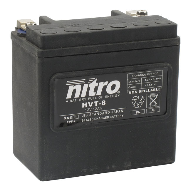 Nitro Agm Hvt Battery, 12 Volt for 02-06 All V-Rod; 2007 Vscr V-Rod Only; 03-10 Buell Xb & Buell Blast