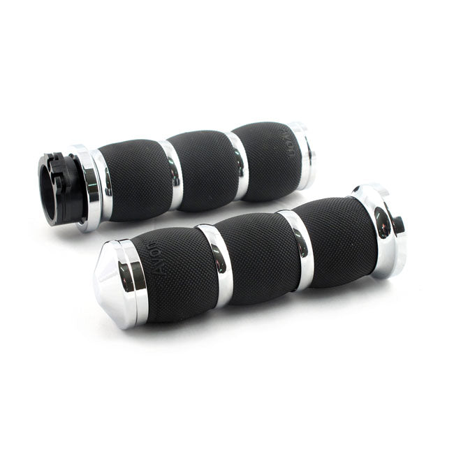Avon Air Cushioned Grips, Chrome for 74-20 H-D With Single Or Dual Throttle Cables (Excl. Street)