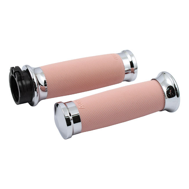 Avon Grips Avon Custom Contour Grips, Chrome/Pink – 1996–2022 H-D with Dual Throttle Cables