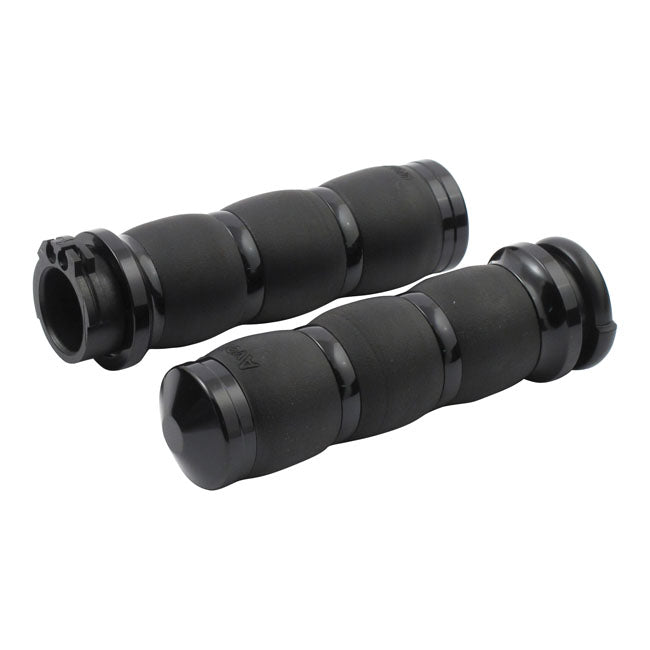 Avon Velvet Air Cushioned Grips, Black Anodized for 96-21 H-D With Dual Throttle Cables (Excl. Street)