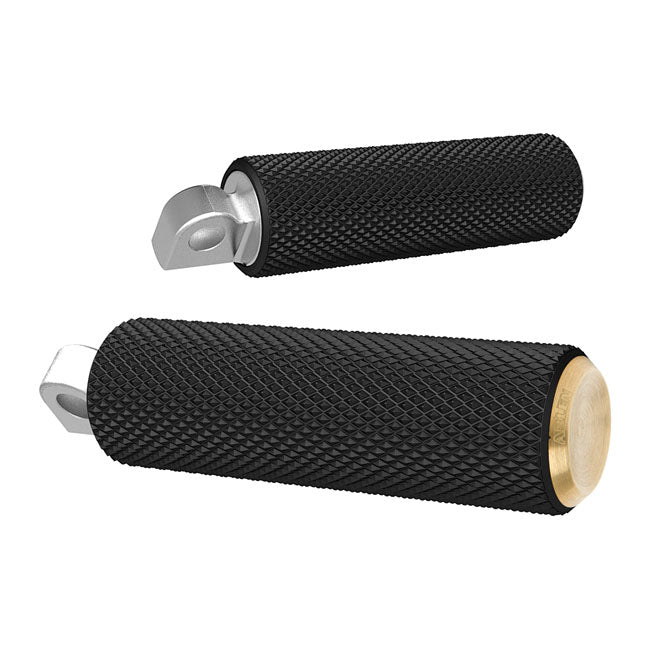 Arlen Ness Fusion Foot Pegs, Knurled. Brass End Caps – All H-D with Traditional Male Mount