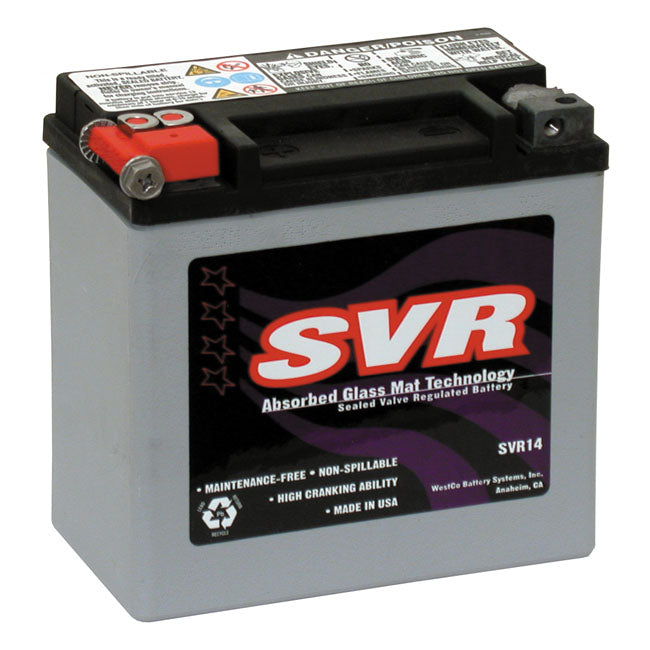 Svr, SeaLED Agm Battery. 12 Volt, 14Amp, 220Cca for 02-06 All V-Rod; 2007 Vscr V-Rod Only; 03-10 Buell Xb & Buell Blast