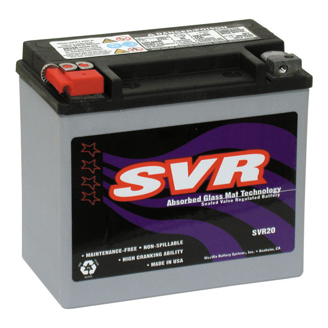 Svr, SeaLED Agm Battery. 12 Volt, 18Amp, 300Cca for 73-86 FXe; 82-94 FXR; 84-90 Softail; 79-96 XL