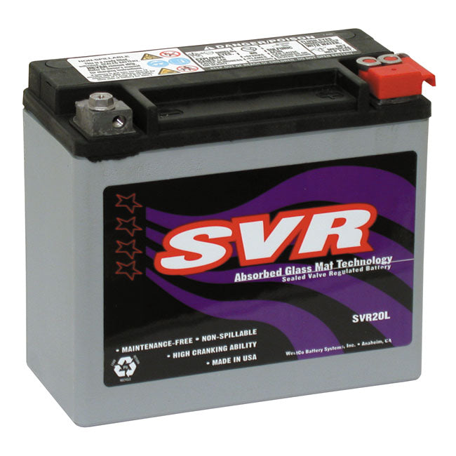 Svr, SeaLED Agm Battery. 12 Volt, 18Amp, 310Cca for 97-20 Softail; 97-17Dyna; 97-03XL; 07-17V-Rod (Excl. 2007 Vrscr); Buell S1, S3, St, M2, X1