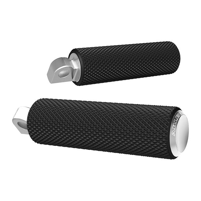 Arlen Ness Fusion Foot Pegs, Knurled. Chrome End Caps – All H-D with Traditional Male Mount
