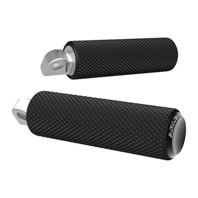 Arlen Ness Fusion Foot Pegs, Knurled. Black End Caps – All H-D with Traditional Male Mount