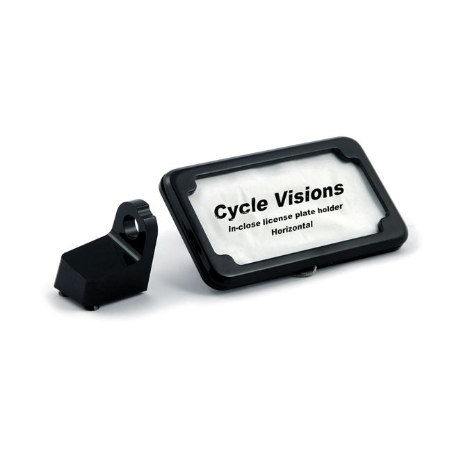 Cycle Visions Inclose License Plate Holder Horizontal. Black for 86-07 Softail