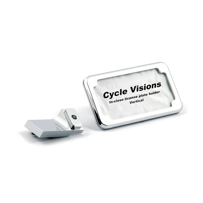 Cycle Visions Inclose License Plate Holder Vertical. Chrome for 91-05 Dyna