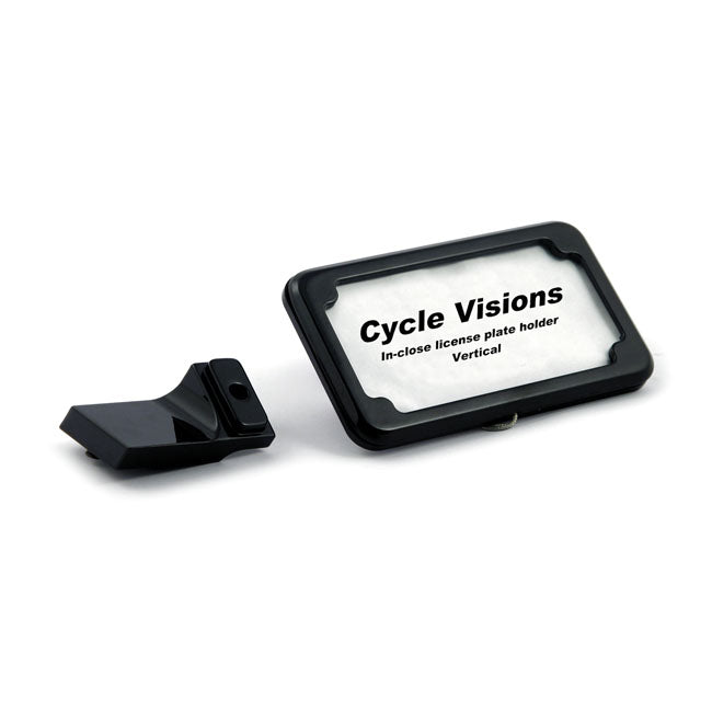Cycle Visions Inclose License Plate Holder Vertical. Black for 91-05 Dyna