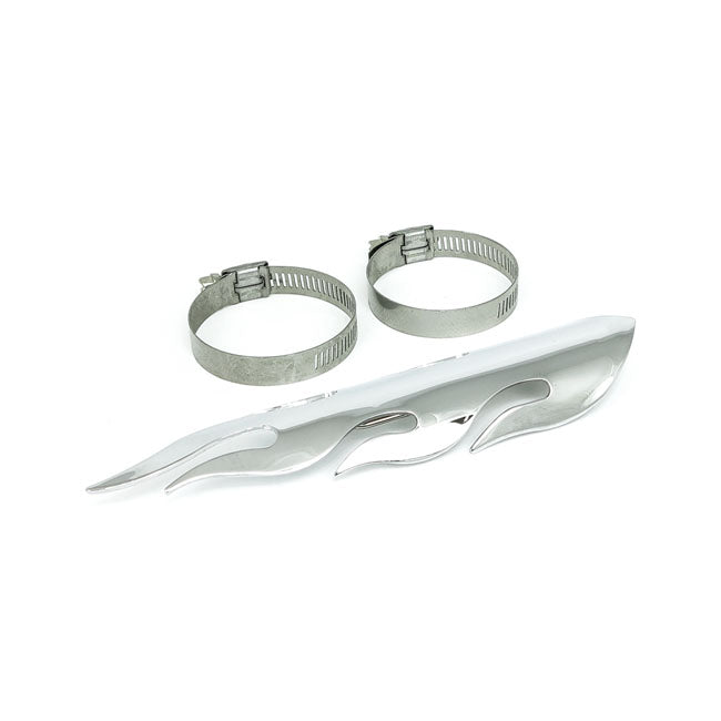 MCS Flamed Heat Shield Set 8" Long Chrome – 1-3/4" Exhaust Pipes